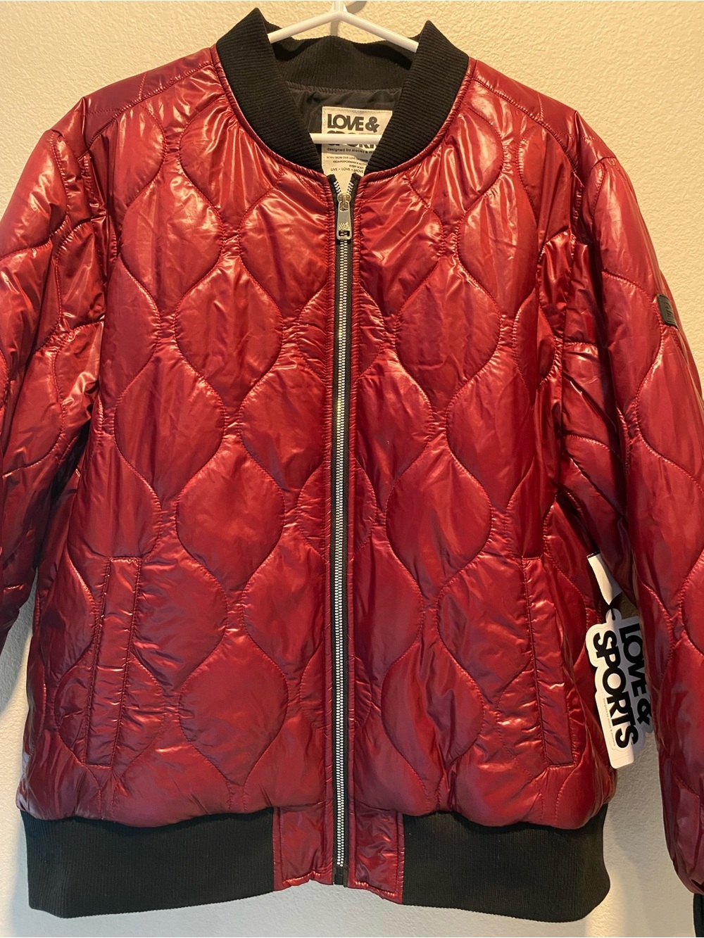 Love & Sports Maroon Quilted Bomber Jacket size XXL (20) NEW! - Picture 10 of 10